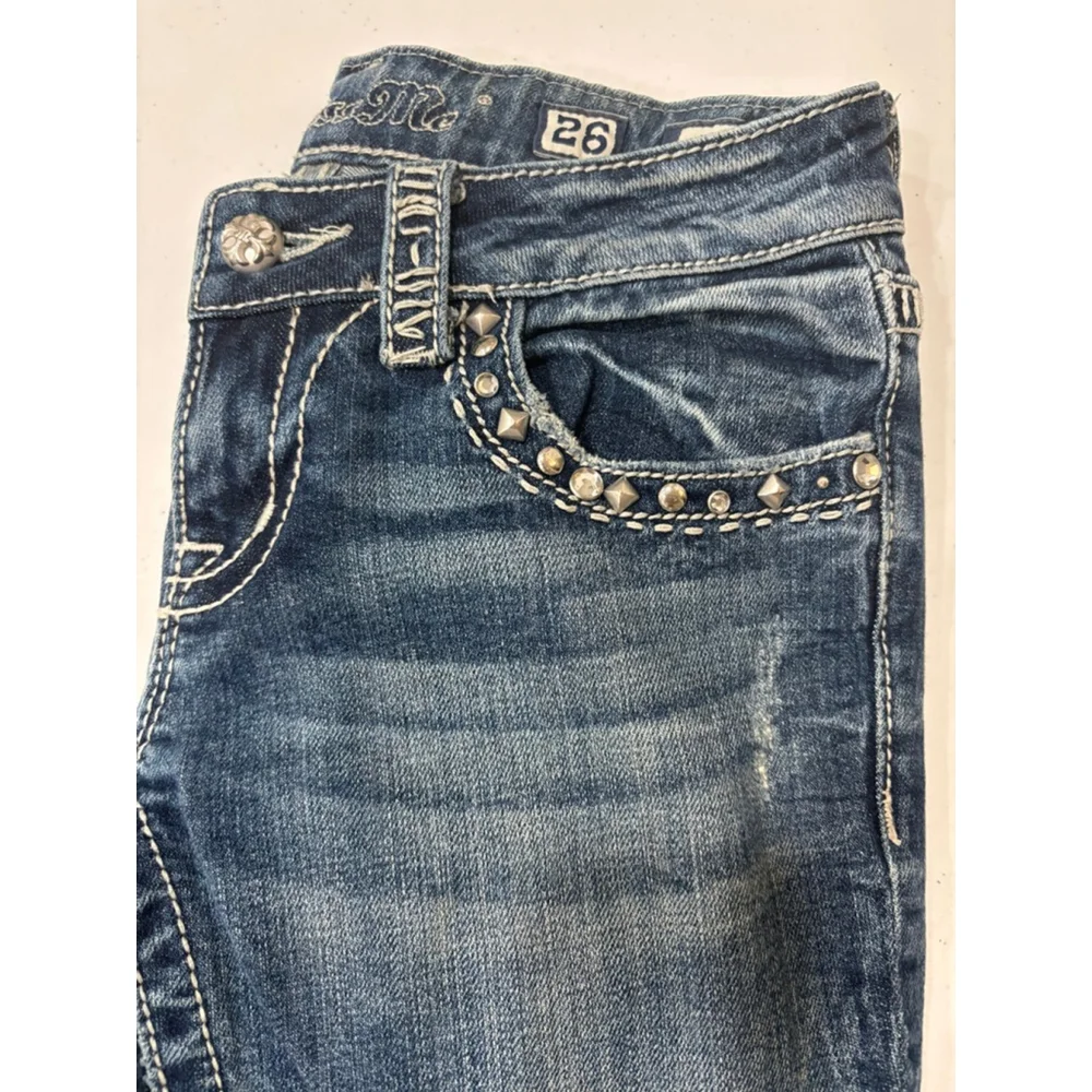 Women's Miss Me Jeans Size 26 Blue Denim Boot, Jewel Embellishments - Picture 9 of 13